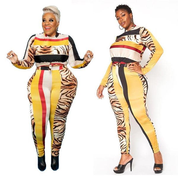 

plus size tracksuits 2 piece sets womens outfits fashion long sleeve patchwork high waist leopard grain pant suit wholesale drop, Black