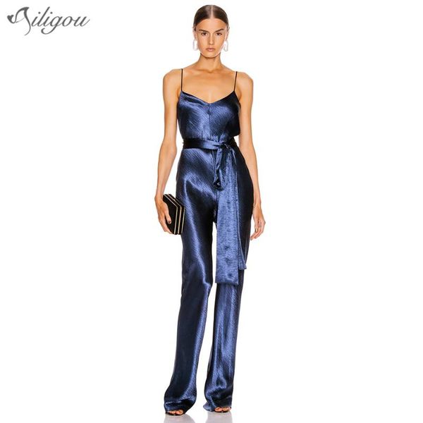 

women's jumpsuits & rompers ailigou 2021 summer ladies jumpsuit v-neck belt bow bodycon elegant celebrity party blue vestidos, Black;white