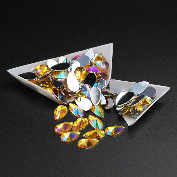 

nail art decorations teardrop mix color ab flatback rhinestones 8x13mm acrylic crystal strass diy design sticker decoration gems 100pcs, Silver;gold