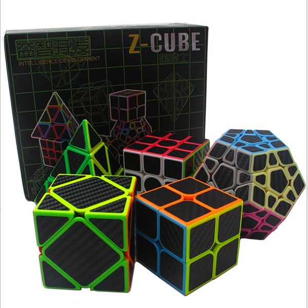 

5pcs z cube carbon fiber speed cube bundle pyramid dodecahedron 3x3 skew square-1 2x2 magic cube set puzzle magic toys