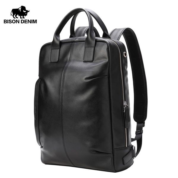 

backpack bison denim genuine leather men waterproof fashion 15.6 inches school bag for teenager casual travel n2695