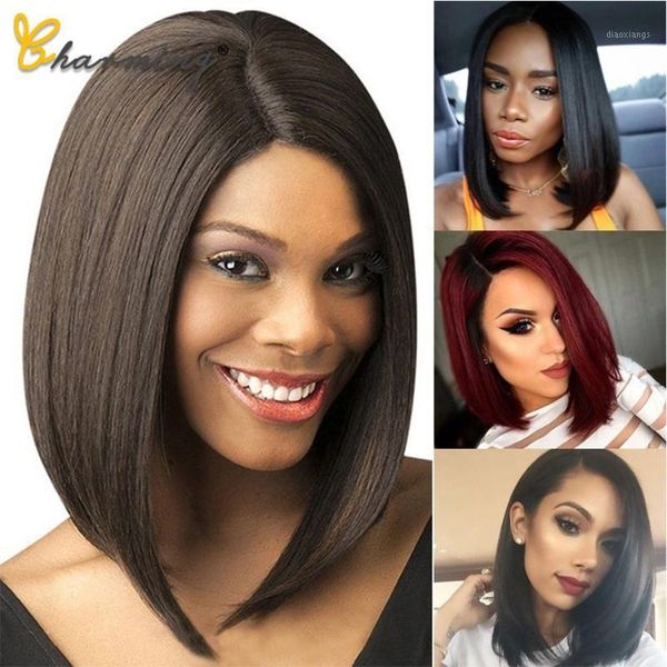 

straight black synthetic wigs for women medium part 14 inch hair bob wig heat resistant bobo hairstyle cosplay wigs1