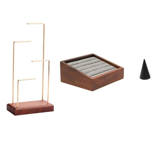 

jewelry pouches, bags 2set ring display holder pendant earrings stand with imitation walnut color plate earring, Pink;blue