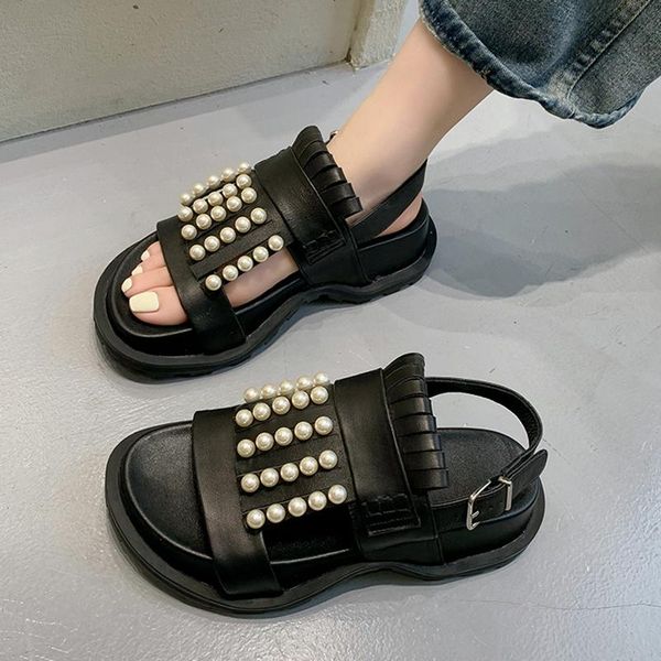 

sandals de las mujeres anti-slip beach shoes woman summer pearl platform women 2021 black peep toe chunky sandalias