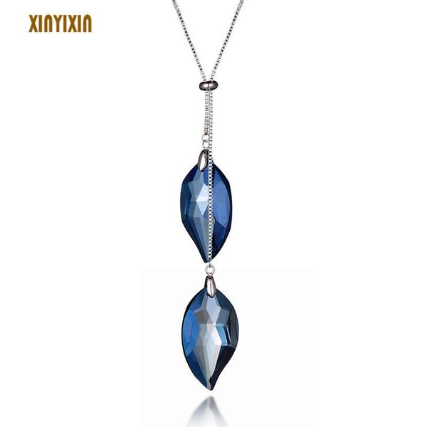 

pendant necklaces big blue rhinestone necklace for women elegant clear crystal long sweater suit accessory christmas party gift, Silver