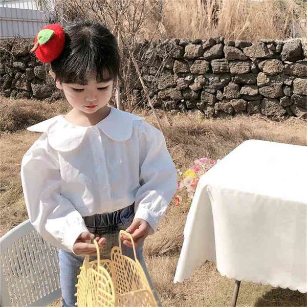 

spring arrival girls long sleeve korean design blouses kids cotton children clothes 210528, White;black
