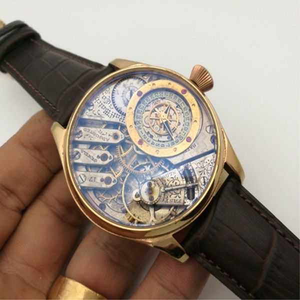 

wristwatches 2021skeleton antique automatic mechanical men's watch 24k gold ruby men waterproof stainless steel business male, Slivery;brown