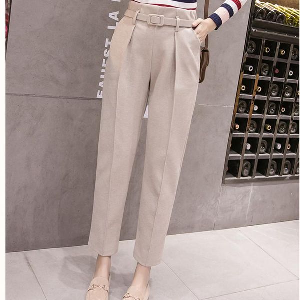 

women's pants & capris jujuland woolen harem 2021 spring sashes solid ankle-length casual mid waist thick keep warm loose s-xl, Black;white