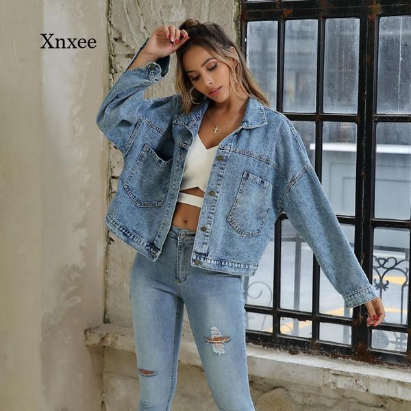 

women's jackets 2021 autumn denim jacket blue casual jeans women loose wash retro long-sleeved, Black;brown