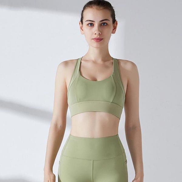 

bras female yoga clothes net yarn stitching breathable wicking sports bra united states back running tight-fitting workout, Red;black