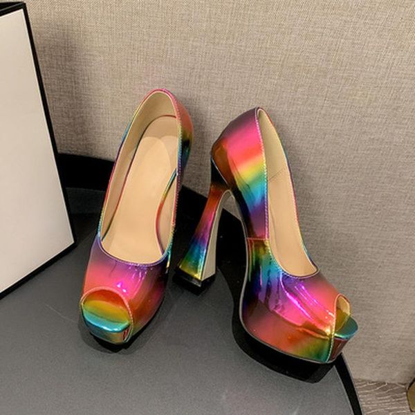 

sandals 2021 spring autumn rainbow color women pumps cup heeled pointed toe high heels weeding shoes spike heel, Black