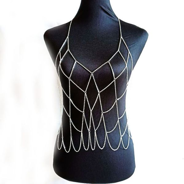 

body chain summer bikini silver women's fashion mesh long dress body chain necklace
