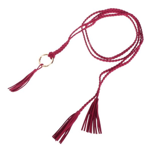 

belts all-match tassel long braided waist belt weave women girl string waistband, Black;brown