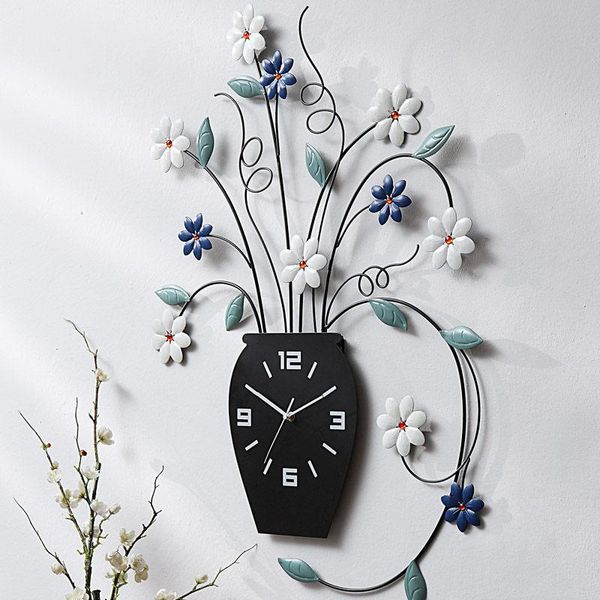 

modern 3d wrought iron flower vase wall clocks accessories porch metal mural decoration home livingroom sticker crafts