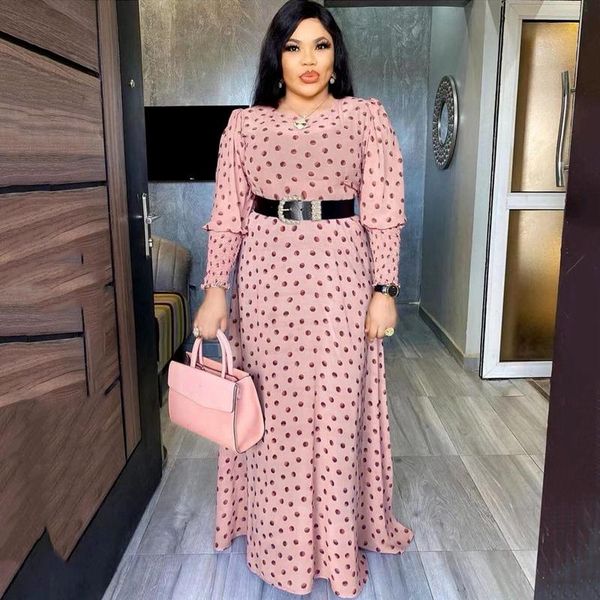 

ethnic clothing african print polka dot maxi dresses women long sleeve chiffon dress underdress 2 pieces set muslim fashion evening gowns, Red