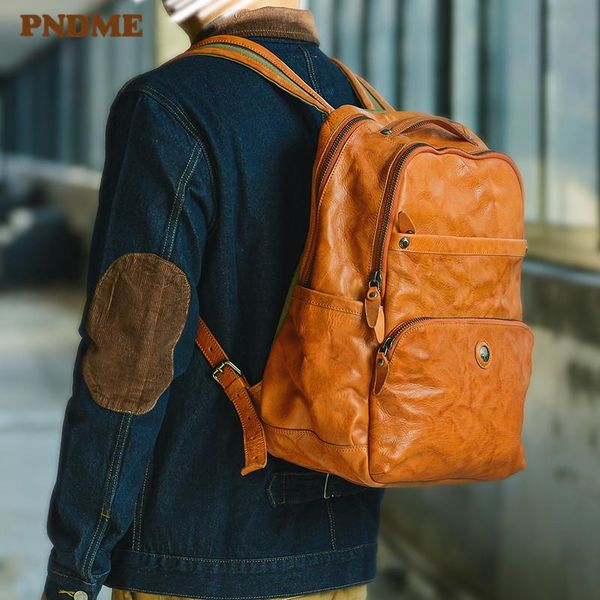 

backpack pndme fashion retro luxury natural genuine leather men's large-capacity outdoor travel real cowhide lapbig bagpack