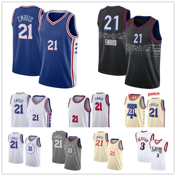 

2021 basketball jersey21 joel embiid allen iverson jersey, Black;red
