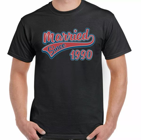 

married since 1990 mens funny wedding t-shirt fathers valentines, White;black