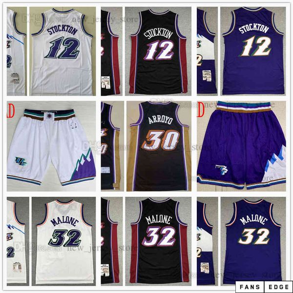 

retro 1996-97 1998-99 mitchell and ness basketball jersey 12stockton 32malone stitched 7maravich 30arroyo jerseys shorts purple white black, Black;red