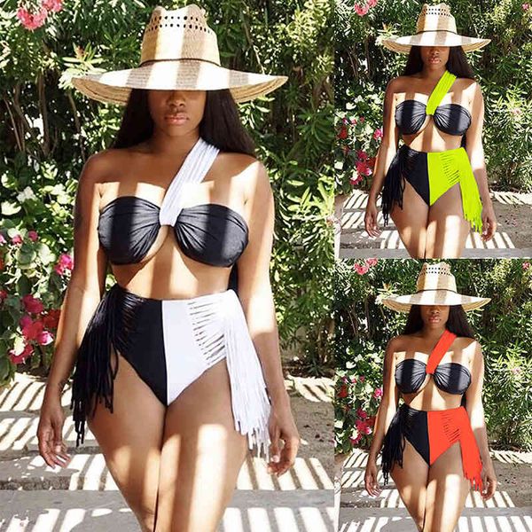 

new women's bikini color matching split swimsuit bikini, Black;red