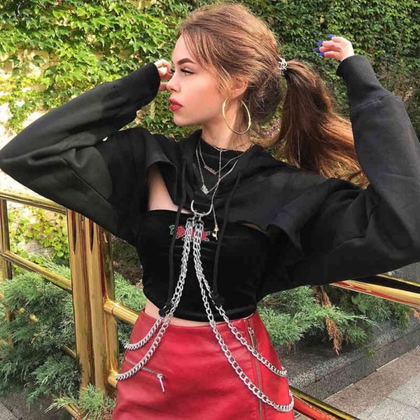 

women's hoodies & sweatshirts punk women gothic summer metal chain hip hop harajuku hoodie sweatshirt clothes moletom wbtv, Black