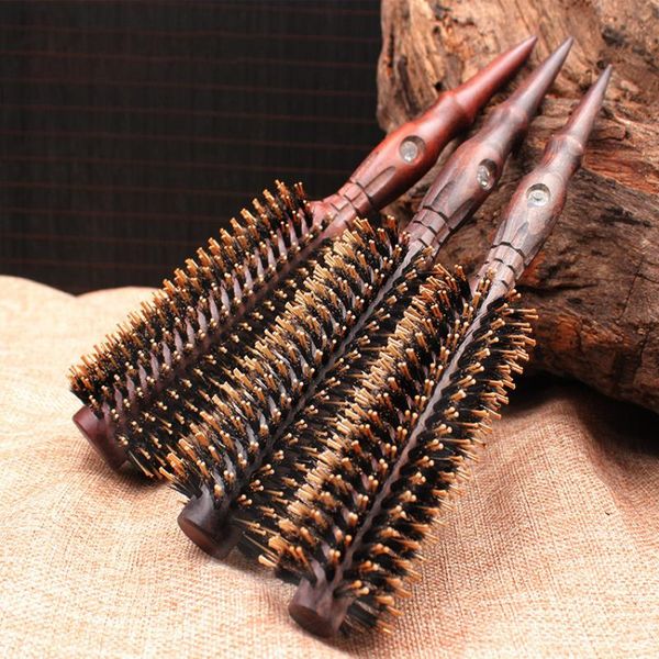 

hair brushes anti-static bristles hairdressing comb pear head styling roller solid wood curly wooden, Silver