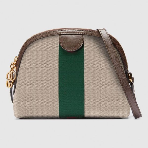 

499621 ophidia alma shell shape shoulder bag green and red stripe with double letter metal logo lady cross body