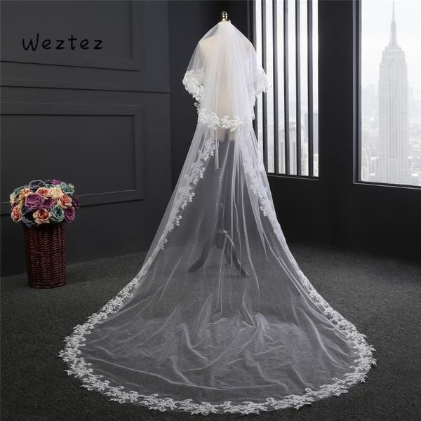 

bridal veils wedding ivory white two layers comb tulle lace 3.8m long ts024, Black