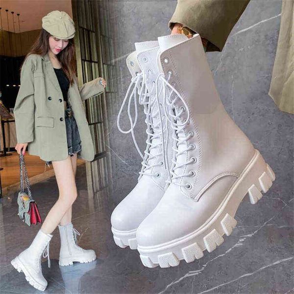 

women's martens boots pu leather white ankle autumn winter motorcycle fashion female chunky heel platform, Black