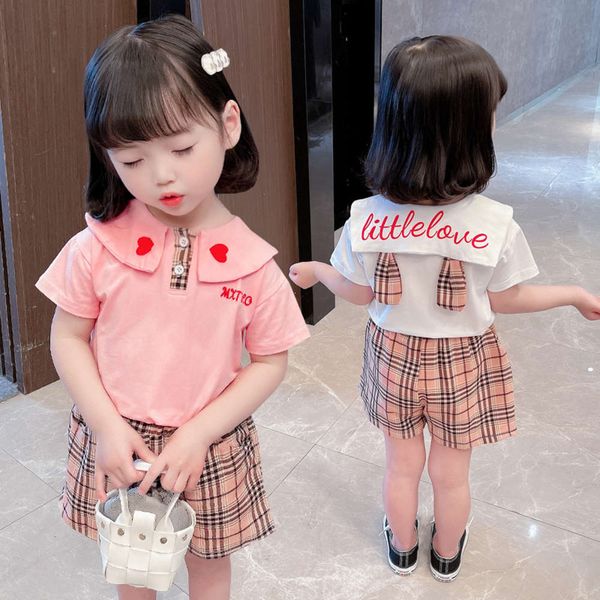 

girls' summer short sleeve suit girls' two piece children's clothes 0-4 years old korean fashion, White