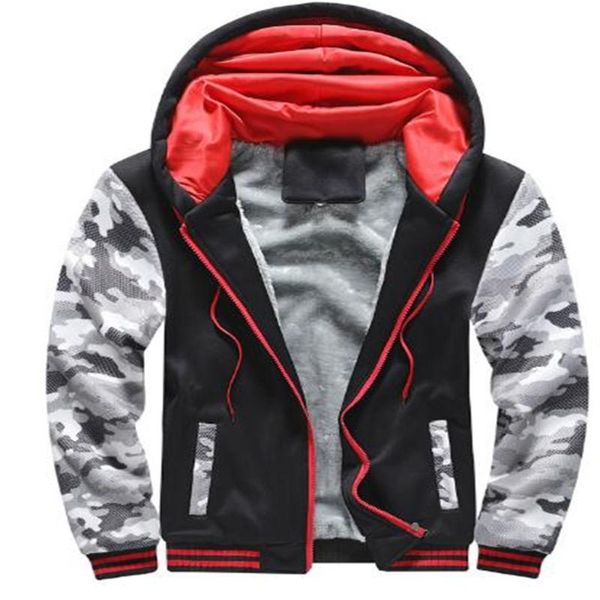 

men's jackets fashion autumn winter warm stitching camouflage plus velvet thick hooded casual sweater jacket coat outwear, Black;brown