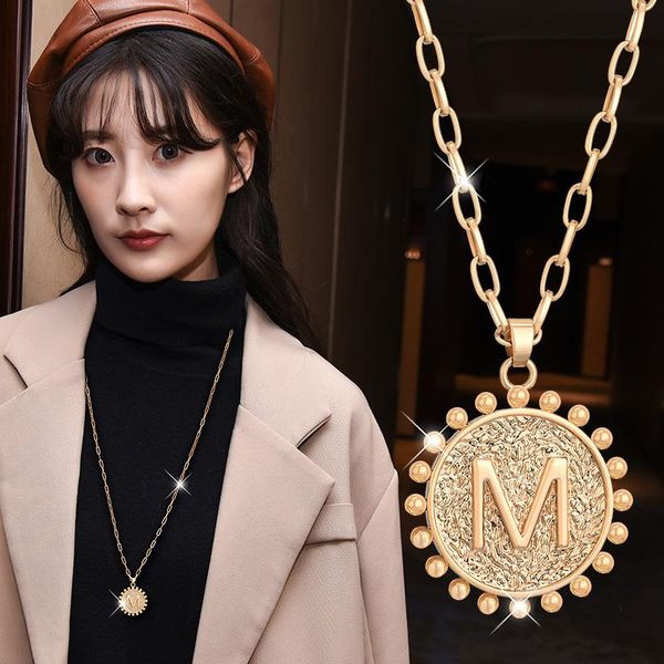 

pendant necklaces 2021 autumn and winter long necklace, simple versatile double-sided letter sweater chain in europe america, Silver