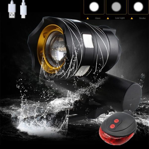

bike lights bicycle light 15000lm t6 led usb line rear adjustable 3000mah rechargeable battery zoomable front headlight lamp
