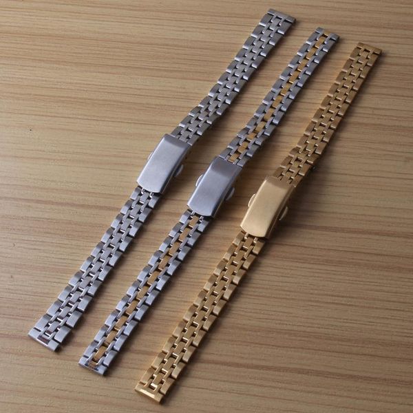 

watch bands 10mm 12mm 14mm 16mm 18mm 19mm 20mm watchbands straps silver stainless steel watches accessories folding two button buckle deploy, Black;brown