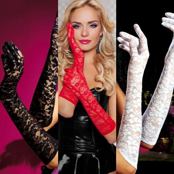 

bridal gloves 10pc / lot 53cm lace blace white beige pink red women lady dancing performance fashion evening party glove