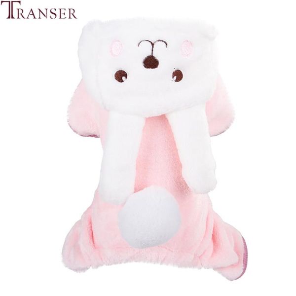 

transer cute pink dog costume warm fleece pet jumpsuit rompers four leg small clothes puppy outwear with ears 910 apparel