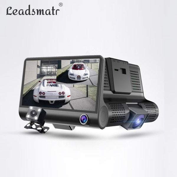 

car rear view cameras& parking sensors dash cam three lens 4 inch hd 1080p night vision dvr recording front camera + interior +rearview vide