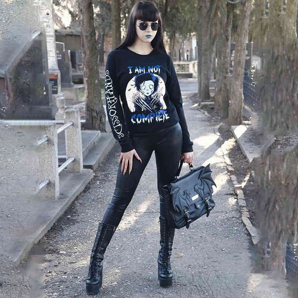 

tee women's harajuku gothic round neck printing, long sweater, hoodie, White