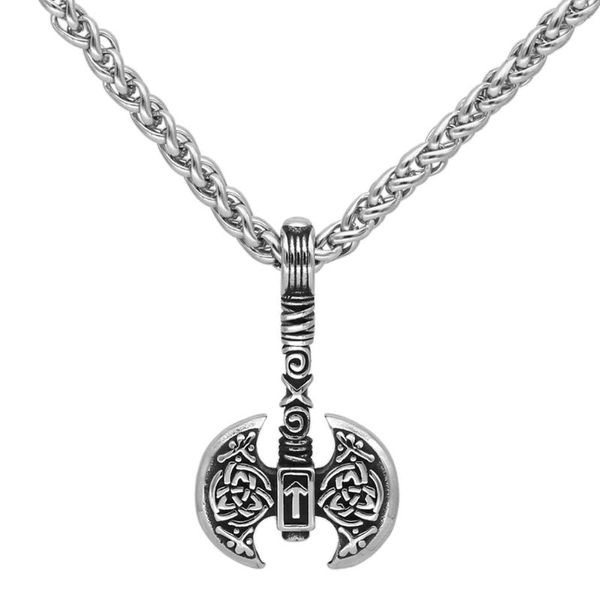 

chains viking axe rune necklace for men nordic jewlery gift, Silver