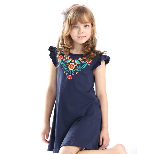 Vendita di Abiti da ricamo estivi per neonati Bambini Abito cartone animato di alta qualità con applique Alcuni uccelli carini disegnati Dress Dress 210529