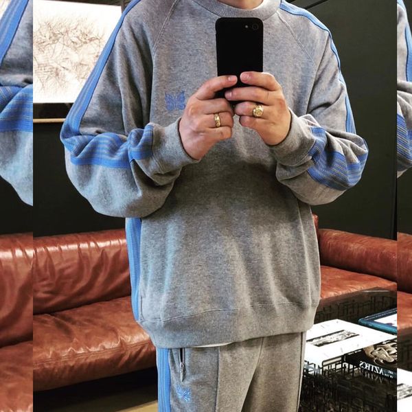 

mens designer tracksuits 20aw needles butterfly embroidery suit webbing trousers pullover rocky two-piece long sleeve fitness running, Gray