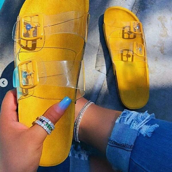 

slippers [fvfv]2021 summer large size 36-41 women's shoes transparent help surface fashion buckle flat bottom sandals women, Black