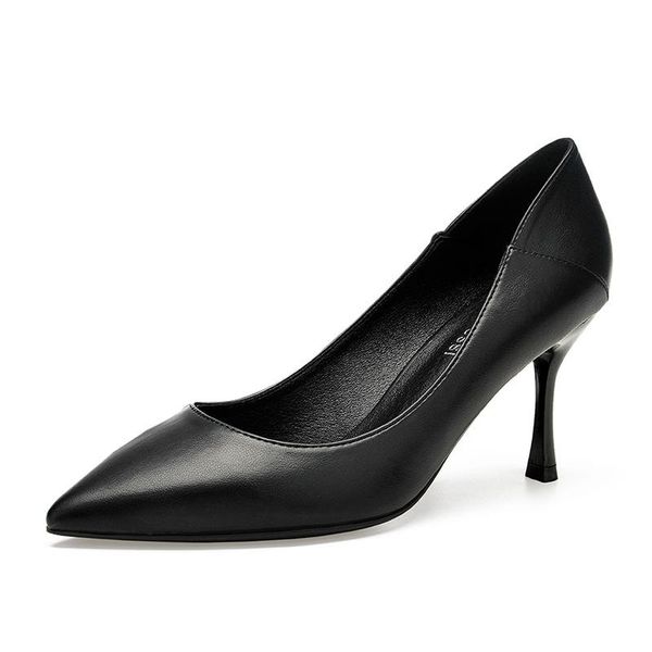 

dress shoes 2021 summer soft leather pointed toe high heels women, Black