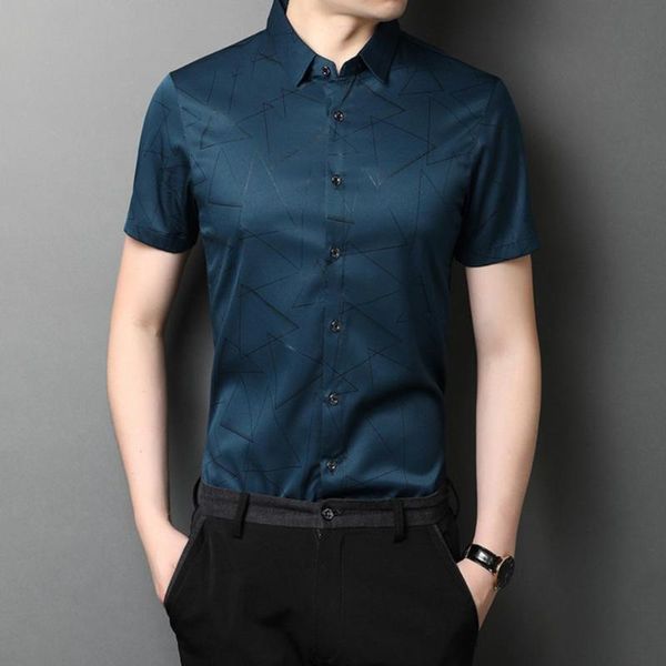 

men's casual shirts men geometric print lapel social shirt breathable summer short sleeve buttons thin male slim fits t-shirt for busin, White;black