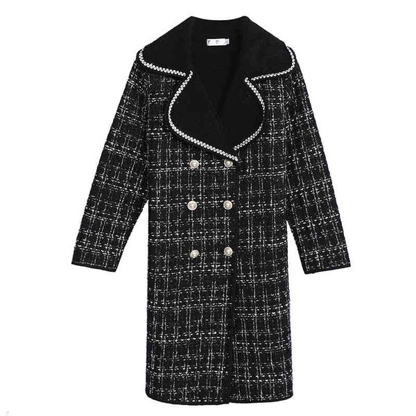 

women's wool & blends fashionable tweed coat xxxxl plus size women v9cp, Black