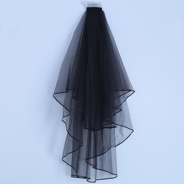 

bridal veils simple short wedding veil with comb 80cm two layers soft tulle elbow length accessories marriage, Black