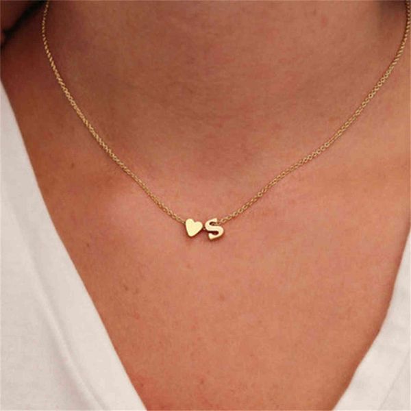 

fashion tiny heart initial necklace gold silver color stainless steel letter name choker necklace for women pendant jewelry gift h1125