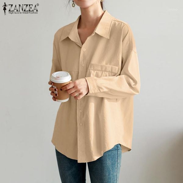 

fashion women blouse 2021 autumn ol loose shirt casual solid long sleeve lapel collar ladies basis blusa oversize 5xl women's blouses &, White