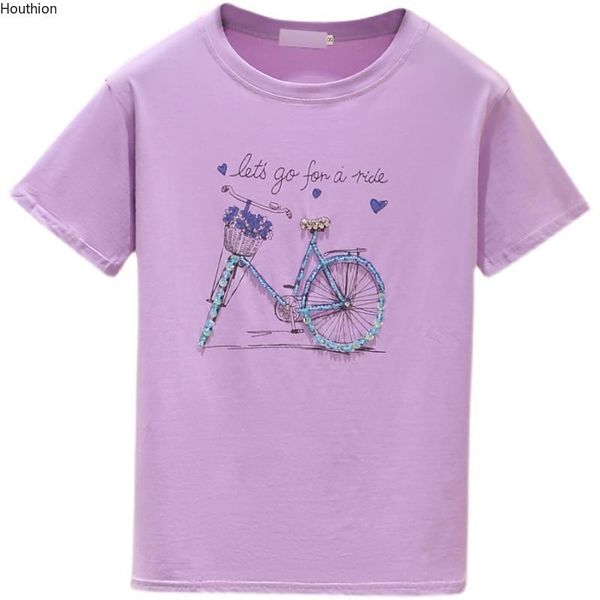 

houthion cotton diamond women's t-shirt short sleeve plus size o-neck loose t shirt fashion tshirt casual korean, White