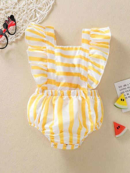 

baby girl's striped ruffle bodysuit she02, Blue